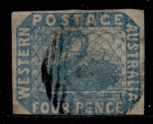 AUSTRALIA - Western Australia QV SG3, 4d pale blue, USED. Cat £200.