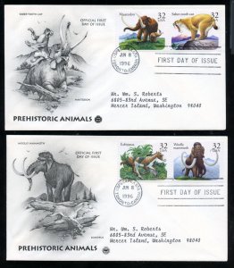 US 3077-3080  Prehistoric Animals pair of PCS cachet FDC