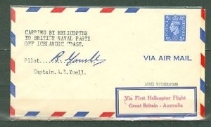 GREAT BRITAIN to ICELAND FIRST HELICOPTER AIR MAIL FLIGHT...SIGNED