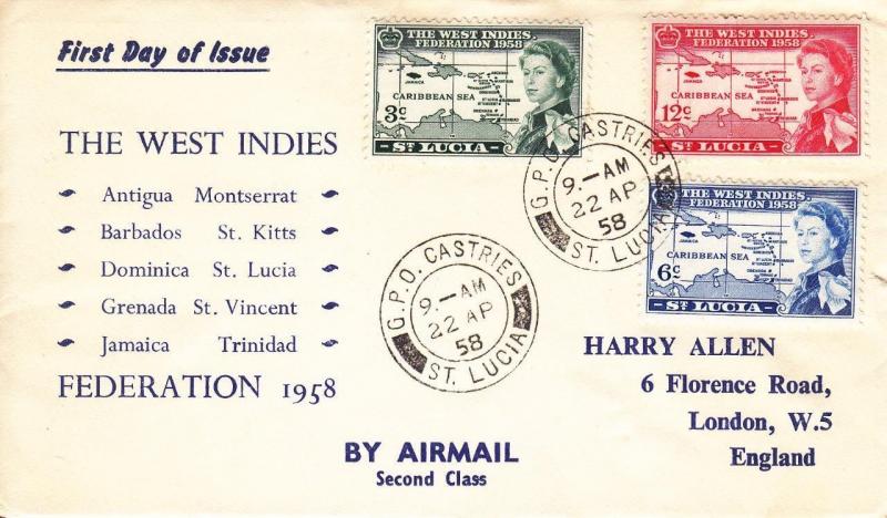 1958, FDC, Federation of West Indies to London, England (8089)