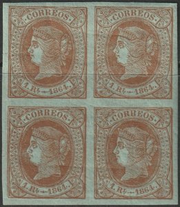 Spain 1864 Sc 65 block MH* creases signed