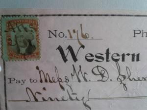 SCOTT # R35 USED INTERNAL REVENUE STAMP CHECK WESTERN NATIONAL BANK 1875