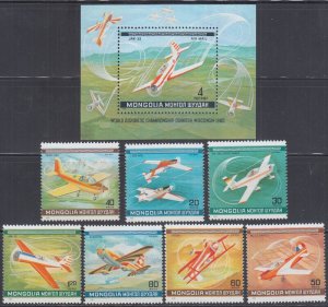 MONGOLIA Sc #C136-43 CPL MNH SET of 7 + S/S  - VARIOUS STUNT AIRPLANES