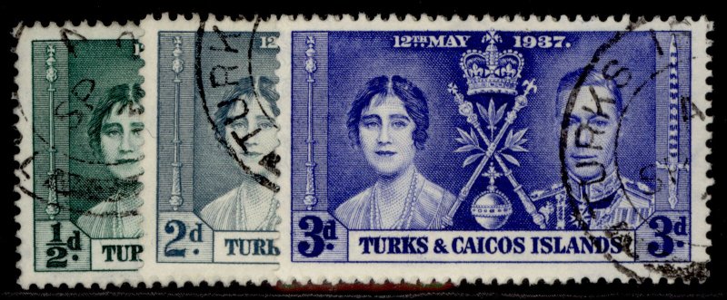 TURKS & CAICOS ISLANDS GVI SG191-193, CORONATION set, FINE USED.