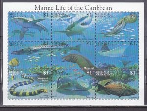 Grenada, Gr. Scott cat. 1729 A-J. Marine Life sheet of 9. ^