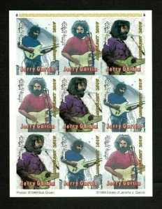 MONGOLIA 1999 - JERRY GARCIA - Sheet of 9 Stamps IMPERF - MNH