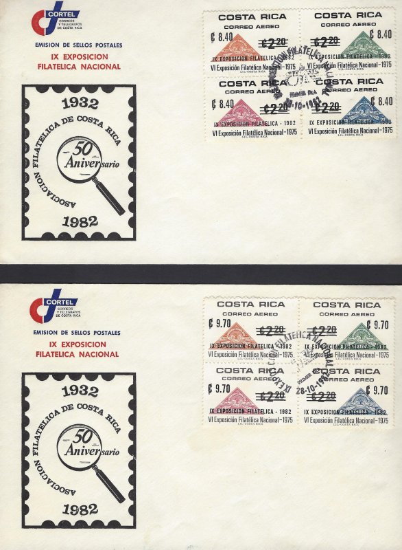 COSTA RICA 9th NATIONAL STAMP EXHIBITION,SURCHARGED OVERPRINTED,Sc C885-C892 FDC