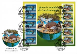 MALI 2023 FDC IMPERF HIPPOPOTAMUS MUSHROOMS MONKEY TURTLES FROGS OWLS GIRAFFE-