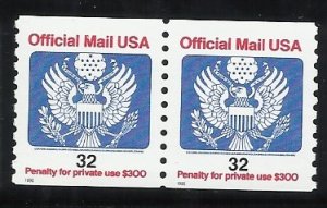 O153  32c Official Coil Pair MNH VF Centering