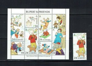 Guernsey: 1993, Rupert Bear and Friends,  MNH set