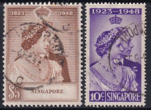 Sc# 21 / 22 Singapore 1948 QE used Silver Wedding set CV: $46.00 Stk #2