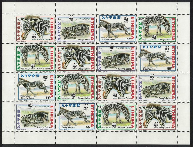 Ethiopia WWF Grevy's Zebra Sheetlet of 4 sets SG#1816-1819 MI#1704-1707 SC#1533