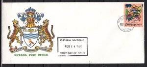 Guyana, Scott cat. 1871. Orchid value o/p Republic Day. First day cover. ^