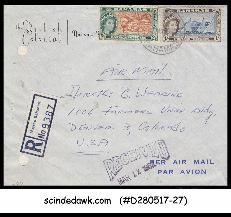 BAHAMAS - 1962 REGISTERED ENVELOPE TO USA WITH QEII STAMPS