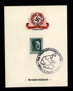 Germany Hitler Stamp Memory Souvenir Anschluss 1938 Map Cancel H9