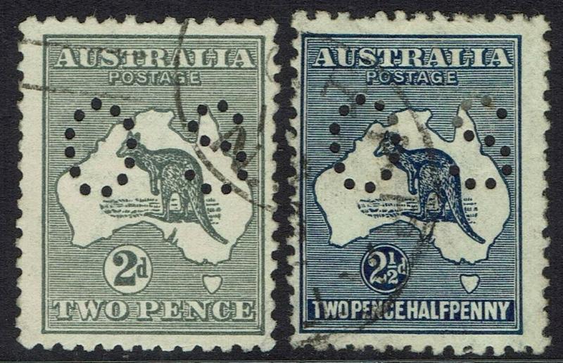 AUSTRALIA 1915 KANGAROO OS 2D AND 21/2D 3RD WMK USED 