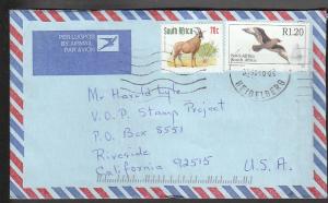 South Africa to Riverside CA 1996 Airmail cover 