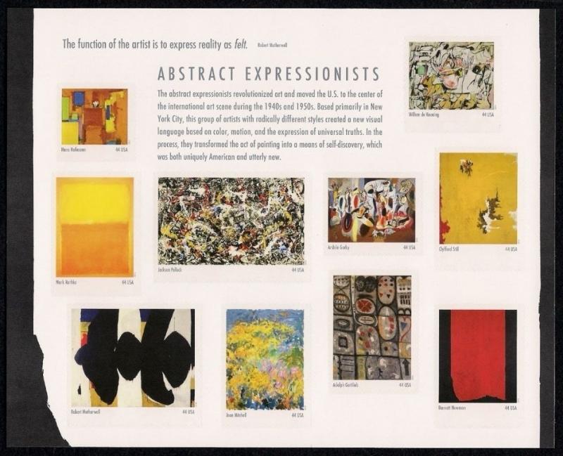 US.#4444 Abstract Expressionist Pane of 10 Self Adhesive - VF - $11.00 (ESP#048)