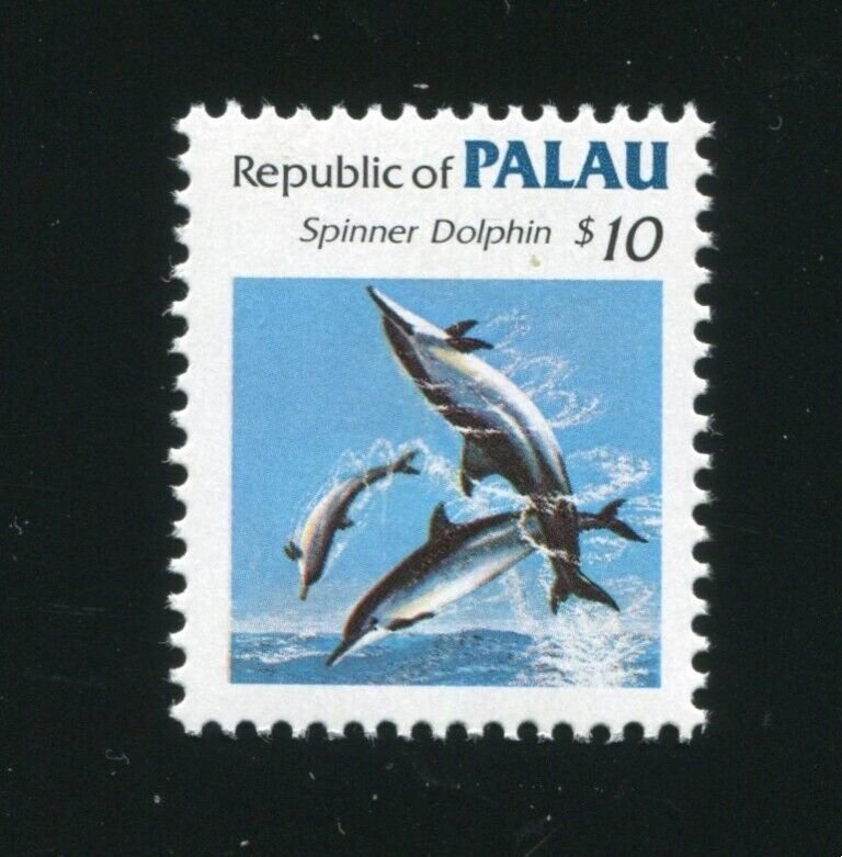 Palau 85 $10 Spinner Dolphin, Marine Life Stamp MNH 1985