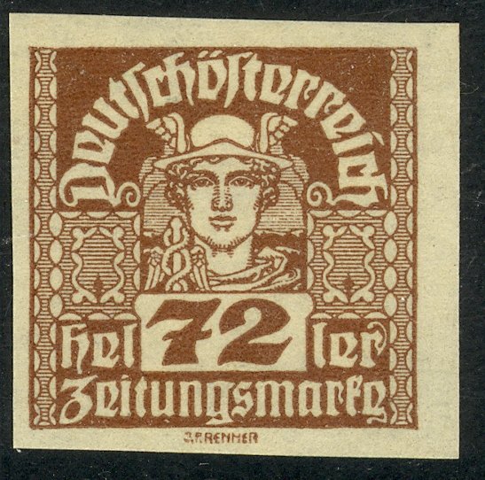 AUSTRIA 1920-21 72h MERCURY Newspaper Stamp Sc P43 MH