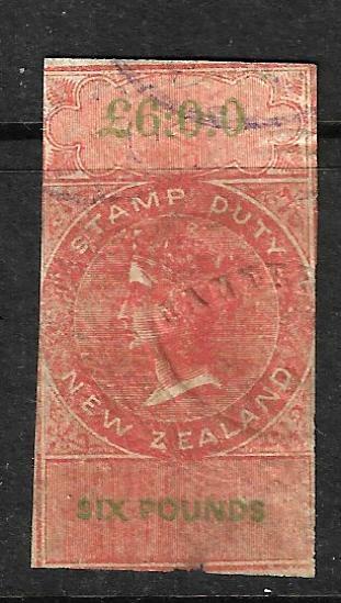 NEW ZEALAND 1867 6pound ORANGE IMPERF  QV FISCAL FU