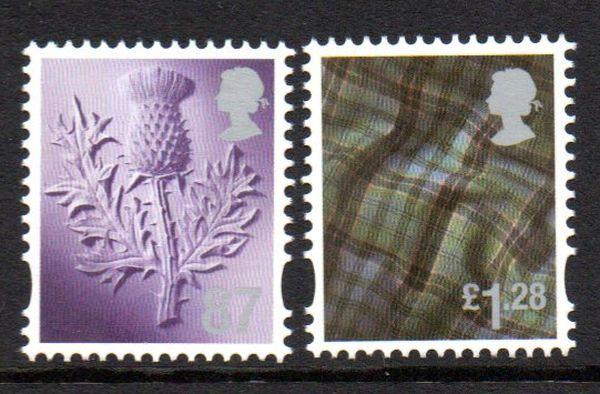 Great Britain Scotland Sc 40-1 2012 87p thistle  £1.28 tartan stamp set mint NH