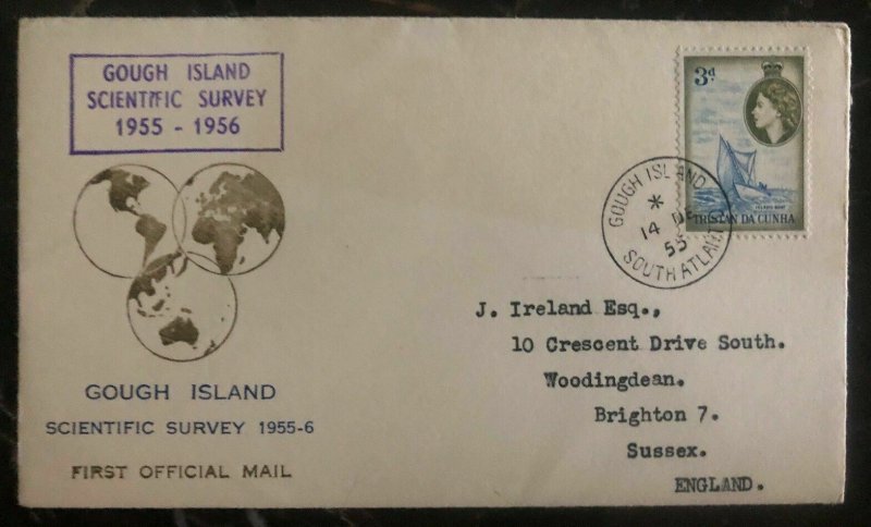 1955 Gough Island Tristan da Cunha Scientific Survey Cover to Brighton England