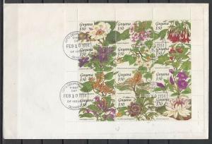 Guyana, Scott cat. 2789 A-L. Flowers on a sheet on a Large  First Day Cover. ^