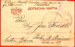 aa1550 - SERBIA - POSTAL HISTORY - STATIONERY CARD to CZECHOSLOVAKIA Censored-
