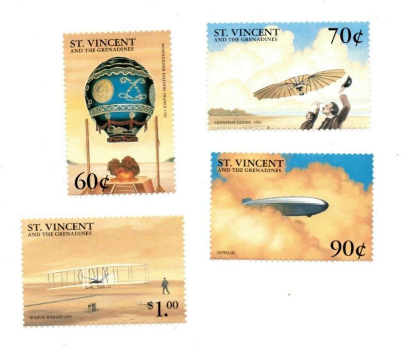 St. Vincent 1999 SC# 2687-90 Airplanes, Zeppelin, Balloon - Set of 4 Stamps MNH