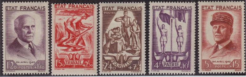 FRANCE MH Scott # B153-B157 Marshall Petain - remnants (5 Stamps)