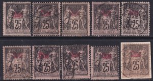 French Offices China 1894 Sc 6 selection of 10 all used