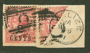 British Honduras # 28,28a Victoria Bisect, on piece (1) Used VF