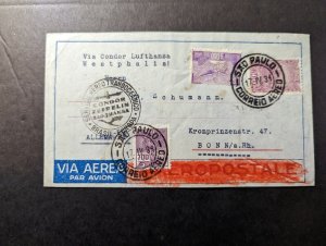 1934 Brazil Airmail Cover Sao Paulo to Bonn Germany DLH Flight L12