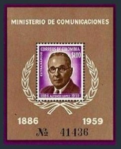 Colombia C396, MNH. Michel 965 Bl.22. Alfonso Lopez, 1886-1959, President. 1961.