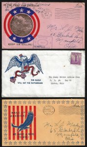 US 1940s THREE PATRIOTIC WWII COVERS THE EAGLE WILL GET THE RATTLE SNAKE