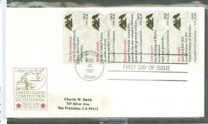US 2359a 1987 22ct Drafting the Constitution FDC booklet pane of 5 stamps, neatly addressed.
