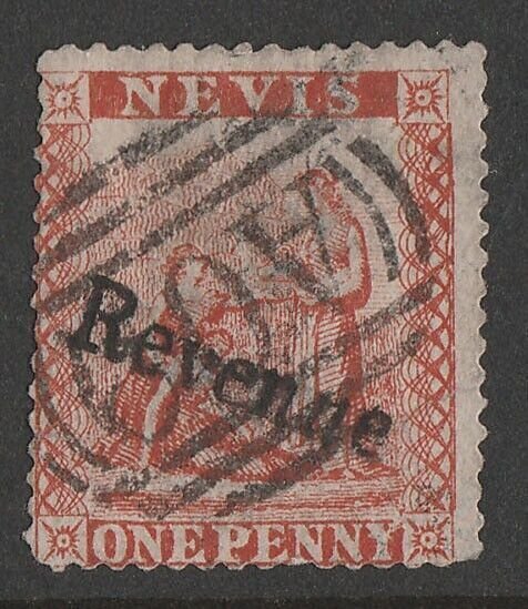 NEVIS 1882 'Revenue' Medicinal Springs 1d bright red Postal Fiscal.