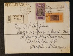 1931 Conakry French Guinee to Washington DC Registered Fort at Kitim Stamp Cover