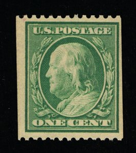 GENUINE SCOTT #385 FINE MINT OG NH 1910 GREEN PERF-12 SL-WMK COIL SINGLE #12277