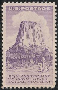 US 1084 50th Anniv Devils Tower National Monument 3c single MNH 1956