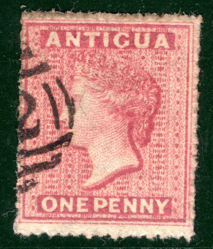 ANTIGUA QV Classic Stamp SG.5 1d Rosy Mauve (1863) Used A02 Cat £80+ RBLUE42