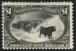 US STAMPS #292 $1 TRANS-MISS CATTLE IN THE STORM MINT OG H $1,500 LOT #77764*