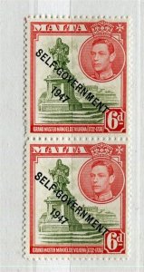 MALTA; 1947 early GVI SELF-GOVT Opt. issue fine Mint hinged Pair, 6d