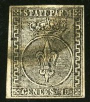 Italian States, Parma #2 Cat$120, 1852 10c black, used, margins all around, s...