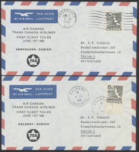 1962 AAMC #6211-a Vancouver BC and Calgary ALTA to Zurich Flight Covers, TCA 870