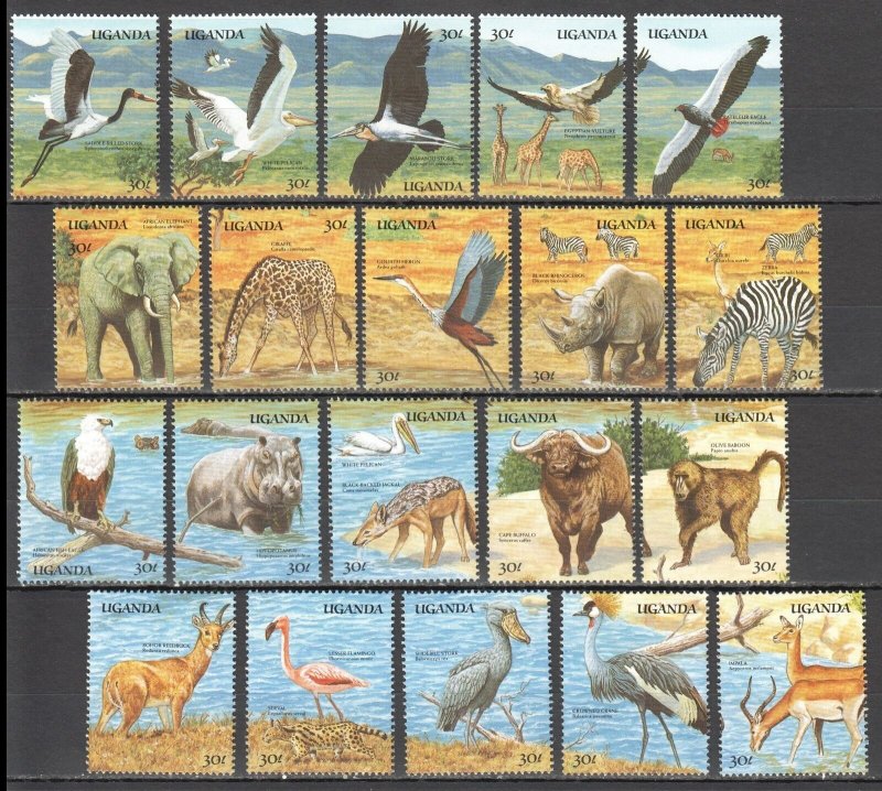 B1260 Uganda Fauna Wild Animals Birds Uganda Waterhole Set Mnh Stamps