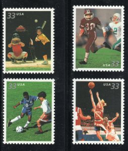 3399 - 3402 * YOUTH TEAM SPORTS *  U.S. Postage Stamps Singles MNH