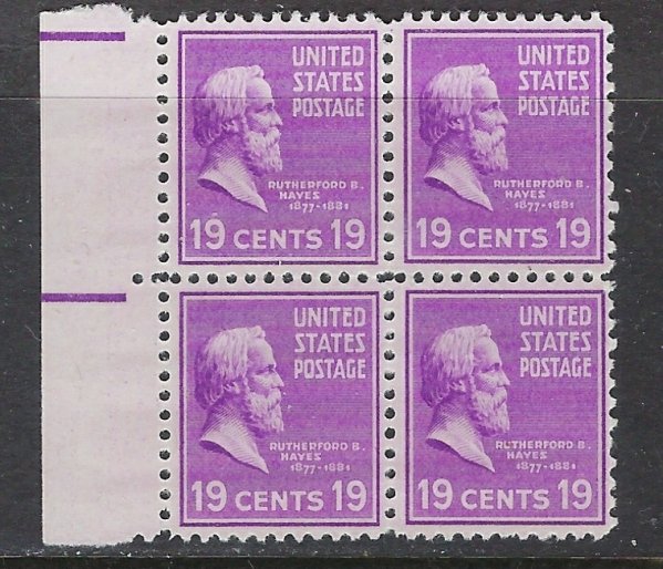 U.S. 824 MNH 1938 Rutherford B Hayes Block of 4 (ap7239)