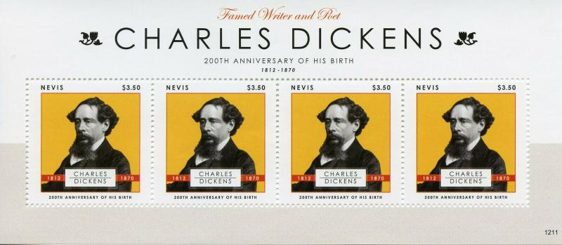 Nevis 2012 MNH Charles Dickens 4v M/S Writers Poets Famous People Stamps 